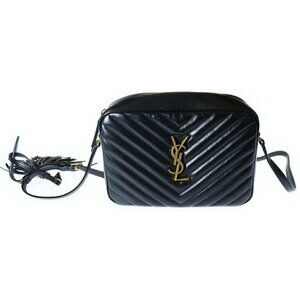 SAINT LAURENT PARIS Lou Shoulder Bag Crossbody V Stitching Black Leather Fringe